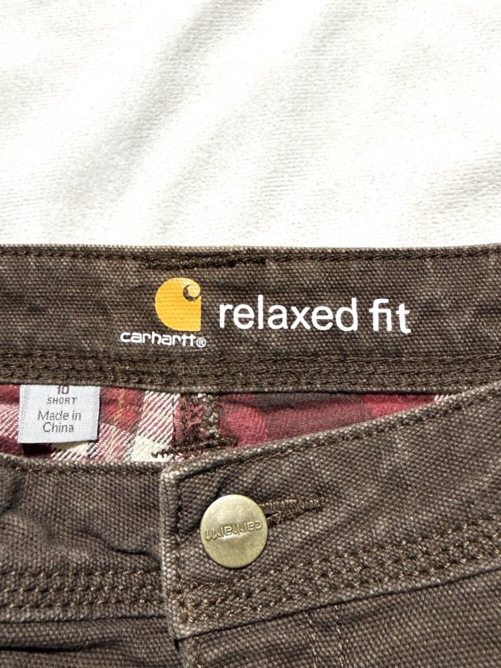 Carhartt Womens Flannel Lined Heavy Work Pants 10 Short Brown Stretch Workwear - Picture 7 of 8